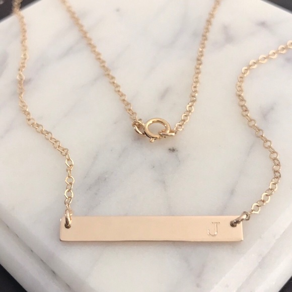 14K Gold-Filled Engraved Initial Bar Necklace - Picture 3 of 9